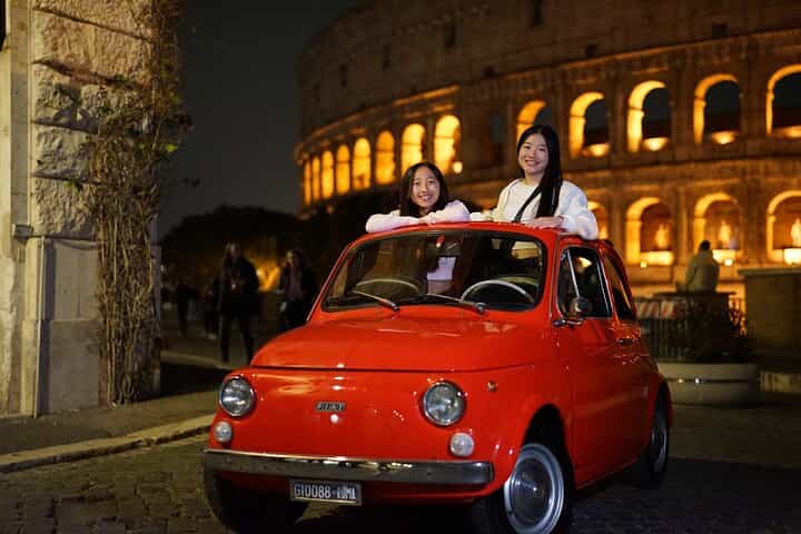 Explore Night Life Photos in Rome with A Vintage Car Fiat 500 