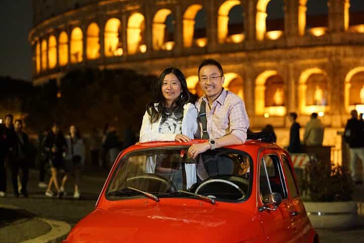 Explore Night Life Photos in Rome with A Vintage Car Fiat 500 