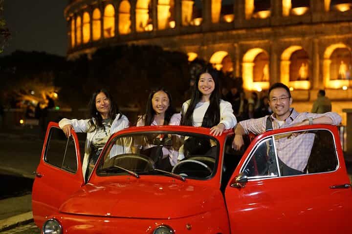 Explore Night Life Photos in Rome with A Vintage Car Fiat 500 