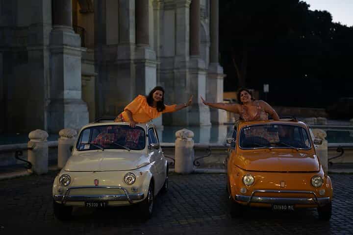 Explore Night Life Photos in Rome with A Vintage Car Fiat 500 