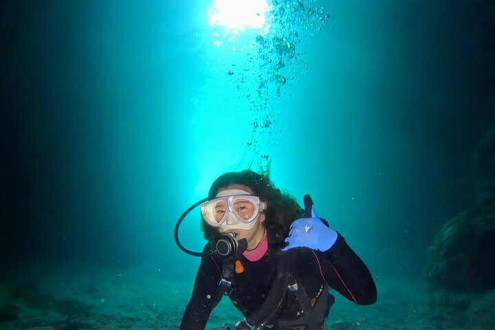 Boat entry diving at the Blue Cave in Onna Village, Okinawa!