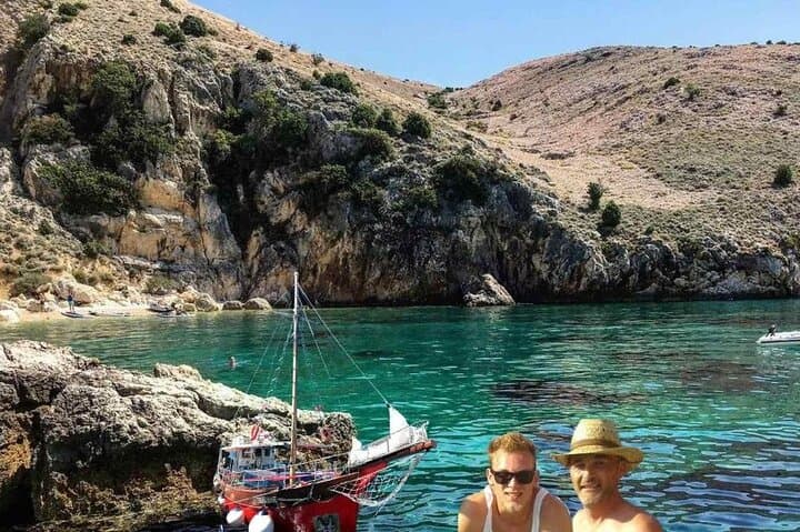 Wild bays of the Island of Krk and swimming with a pirate ship